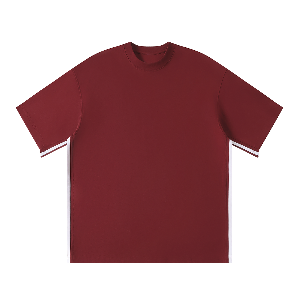 MIROLYUB Unisex Colorblock Crewneck T-Shirt — Wine Red, front view