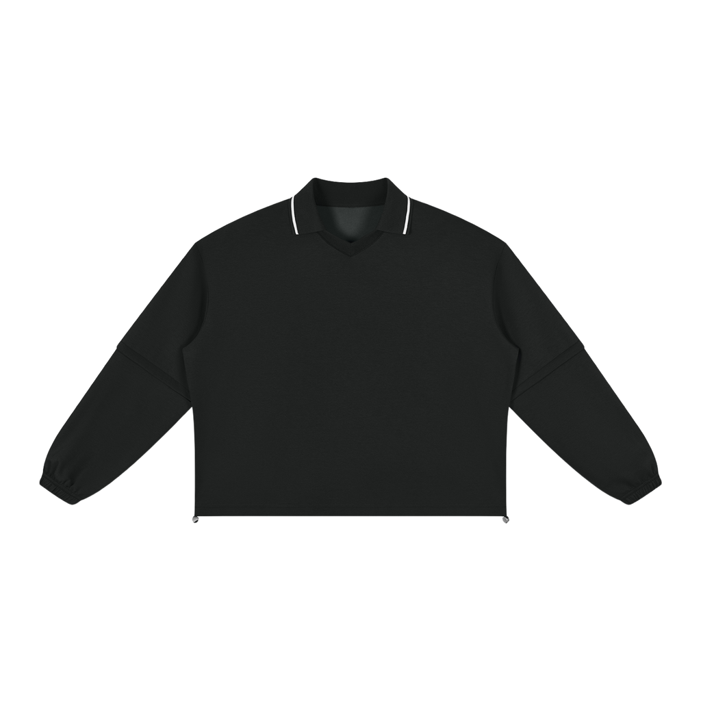 MIROLYUB Collarway collared sweatshirt in Black, front view.