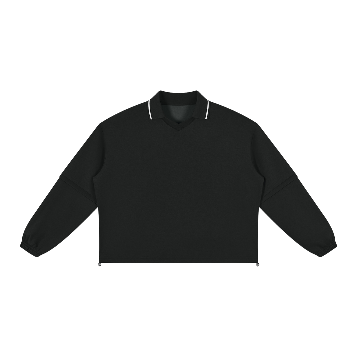 MIROLYUB Collarway collared sweatshirt in Black, front view.