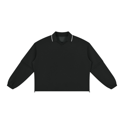 MIROLYUB Collarway collared sweatshirt in Black, front view.