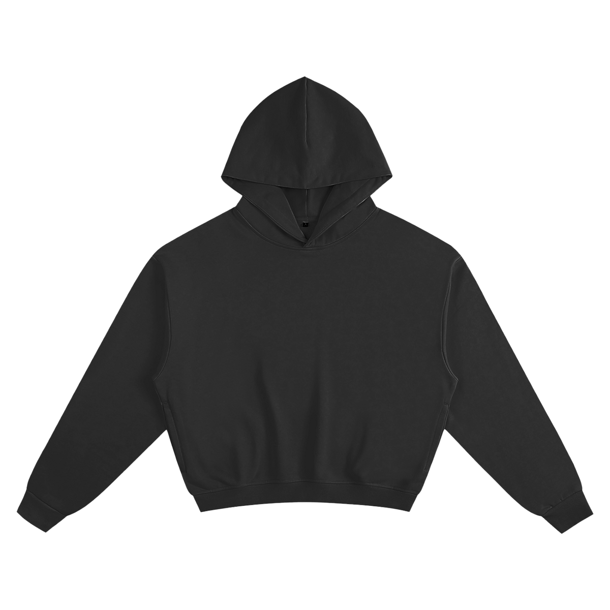 MIROLYUB Verge heavy cotton cropped hoodie in Black, front view.
