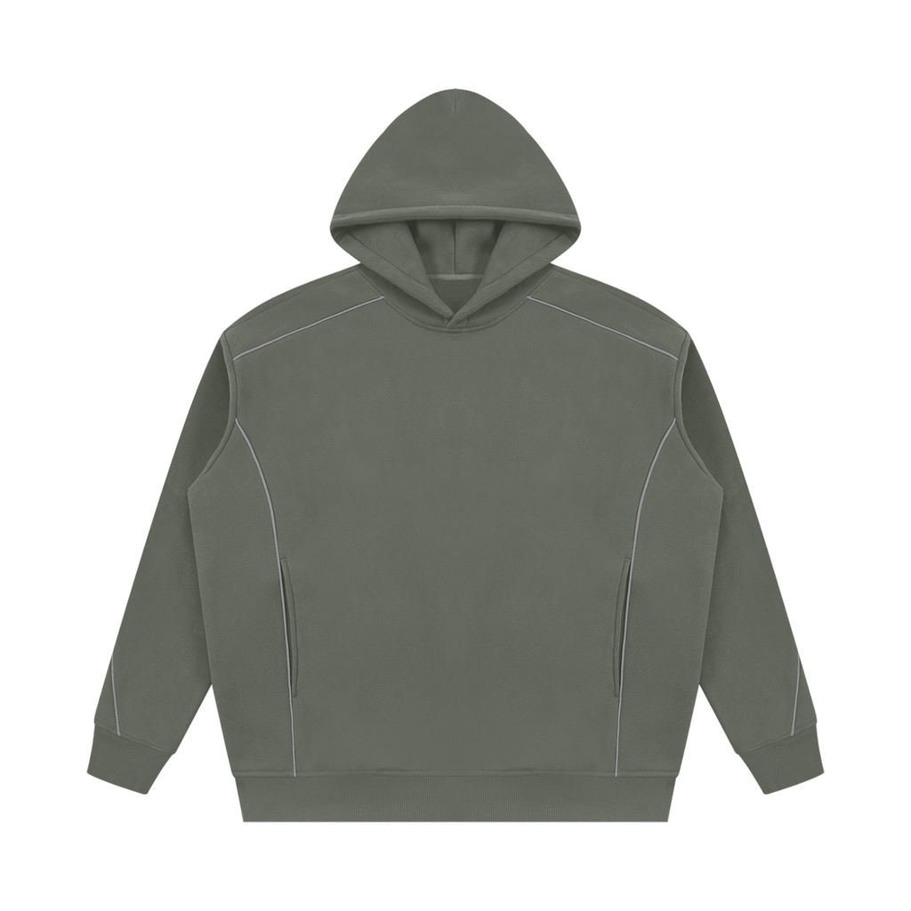 MIROLYUB Hush Oversized Piping Hoodie in Medium Gray, front view.