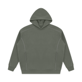 MIROLYUB Hush Oversized Piping Hoodie in Medium Gray, front view.