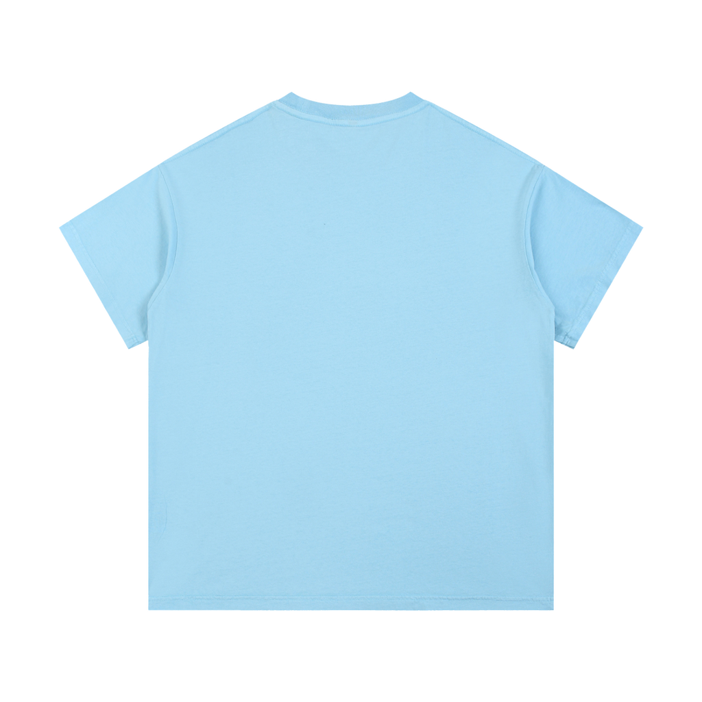 MIROLYUB Palimpsest Vintage-Wash Cotton Tee in Sky Blue, back view.
