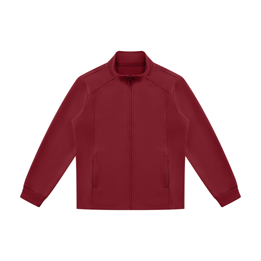 MIROLYUB Tangent stand-collar track jacket in Red, front view.