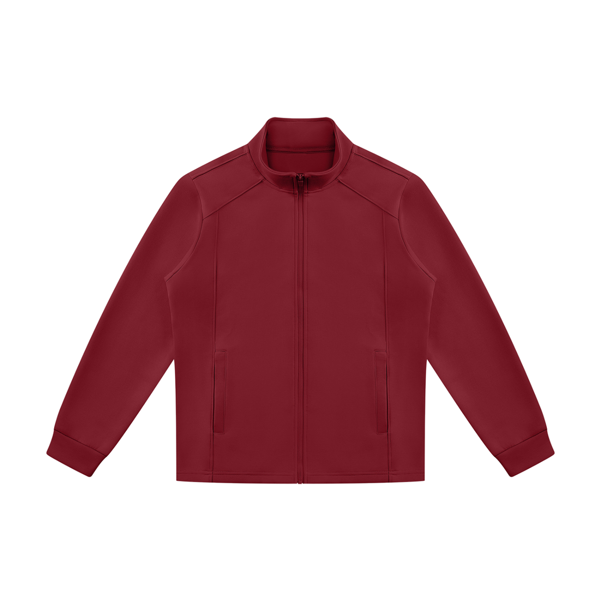 MIROLYUB Tangent stand-collar track jacket in Red, front view.
