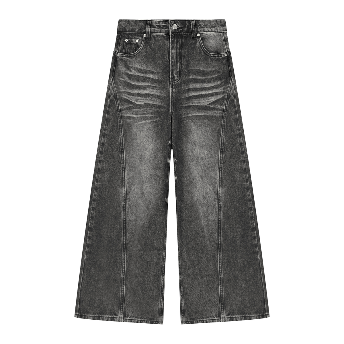 MIROLYUB Women’s Vintage Wash Wide Leg Denim Jeans — Black, front view