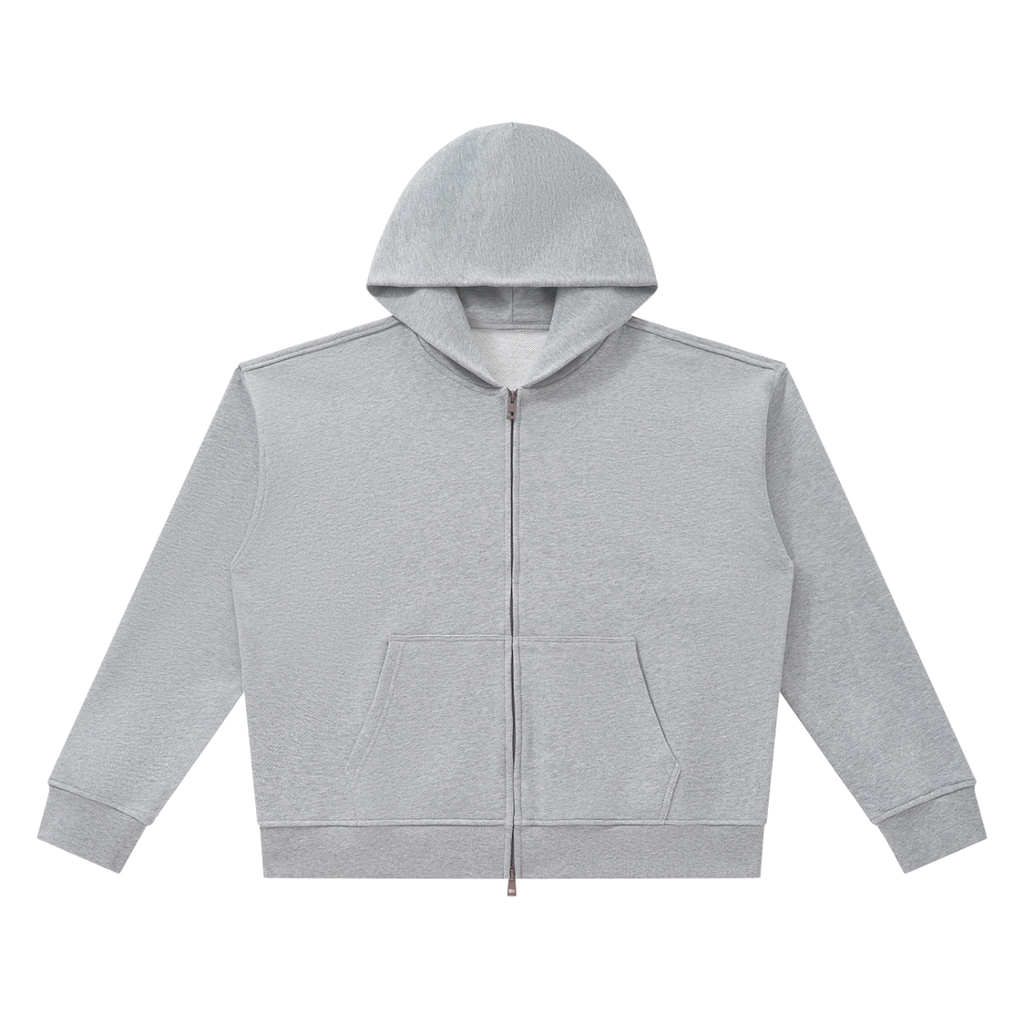 MIROLYUB Unisex Heavyweight Full Zip Boxy Hoodie — Flower Gray, front view