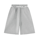 MIROLYUB Unisex Heavyweight Raw Edge Shorts — Flower Gray, back view