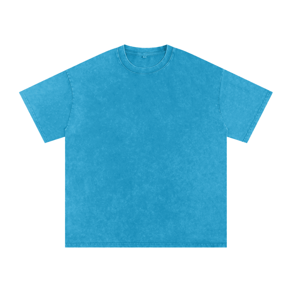 MIROLYUB Afterglow Snow-Wash Oversized Tee in Lake Blue, front view.