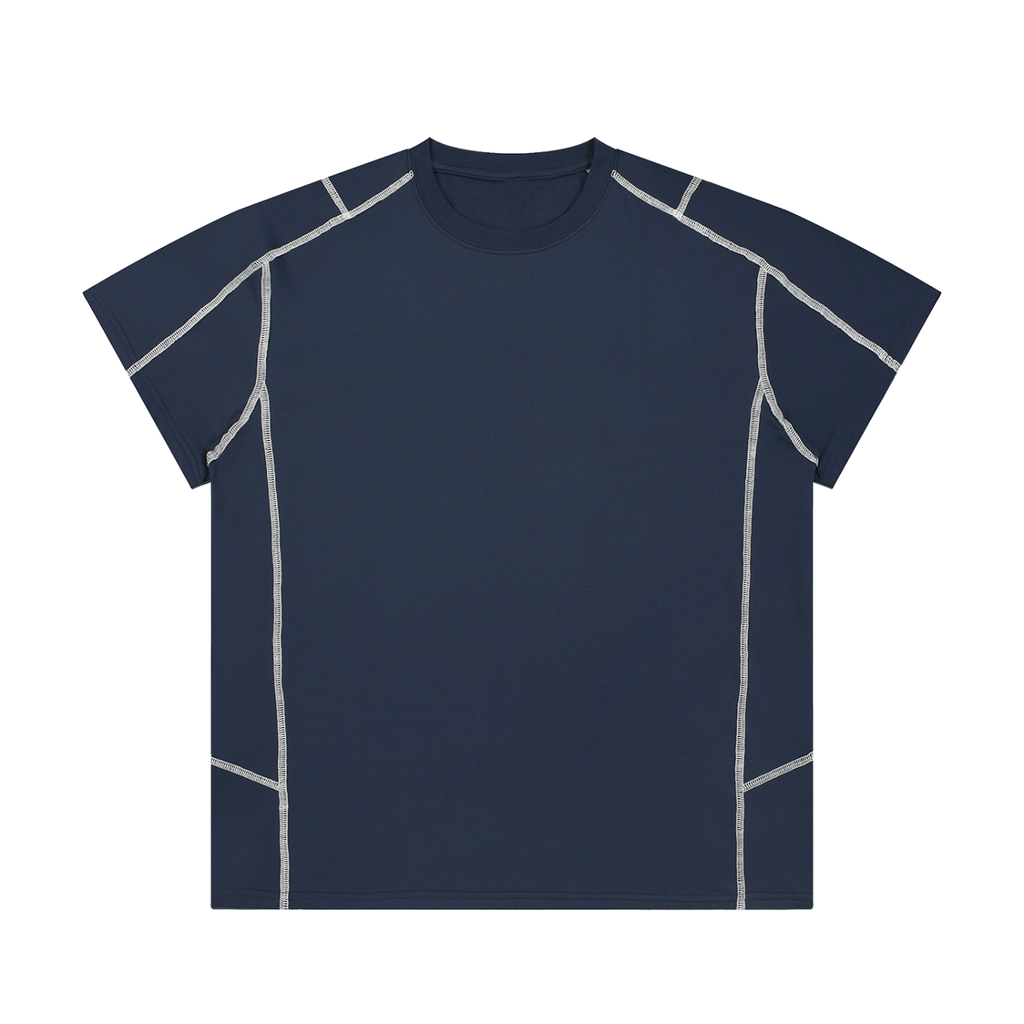 MIROLYUB Unisex Contrast Stitch  Regular Fit T-Shirt — Navy Blue, front view