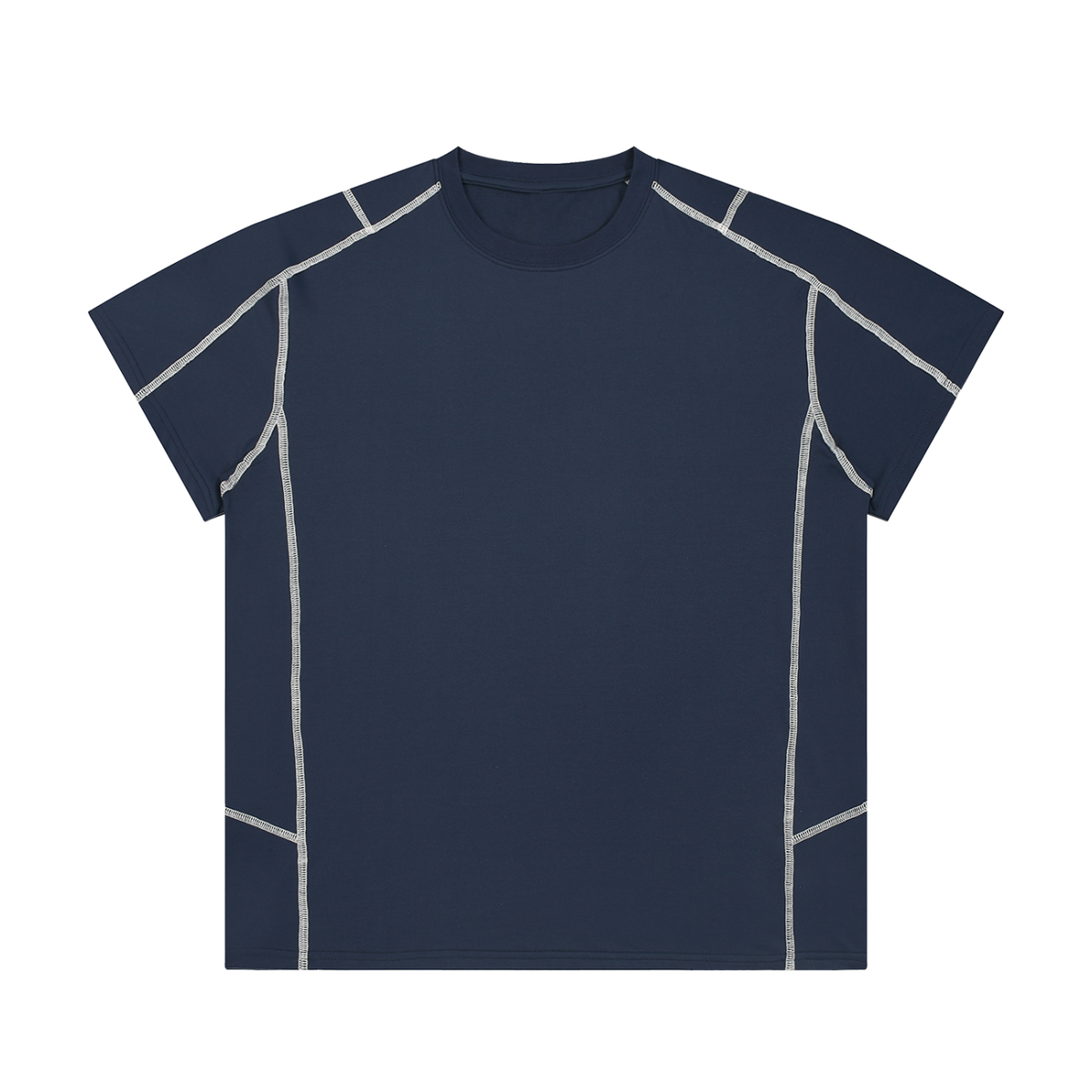 MIROLYUB Unisex Contrast Stitch  Regular Fit T-Shirt — Navy Blue, front view