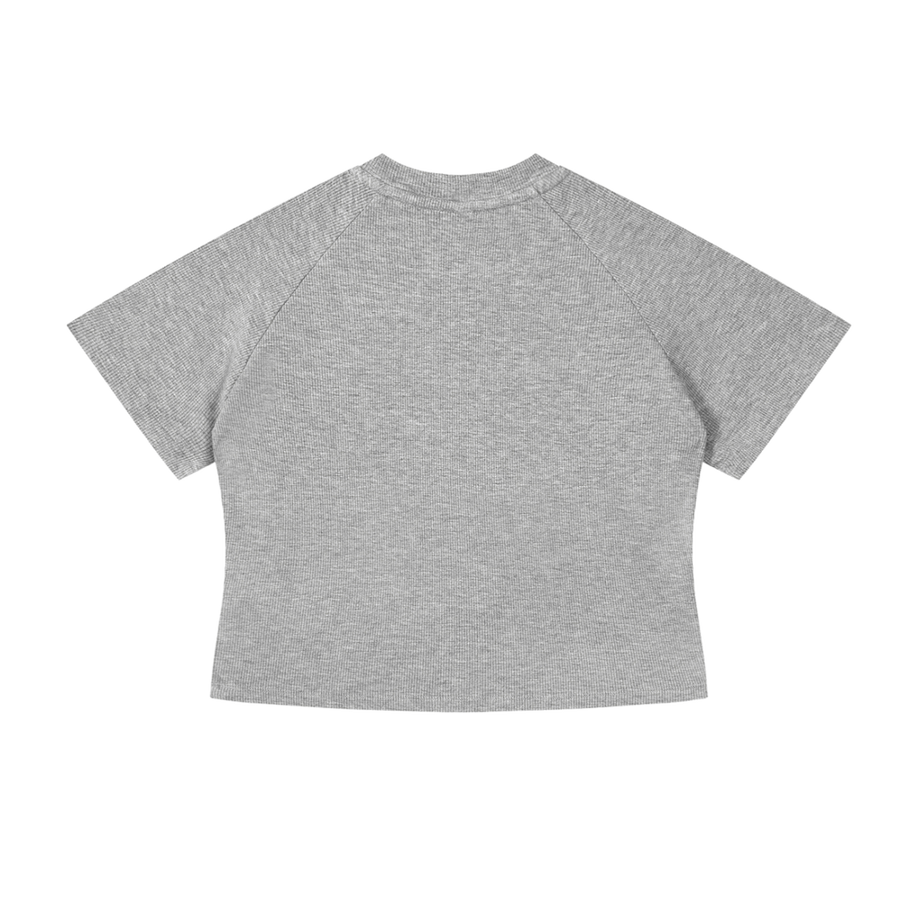 MIROLYUB Women's Mineral Wash Crop T-Shirt — Gray, back view