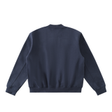 MIROLYUB Nocturne fleece zip varsity jacket in Dark Blue, back view.