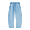 MIROLYUB Arc Vintage-Wash Barrel Fleece Pants in Light Blue, front view.