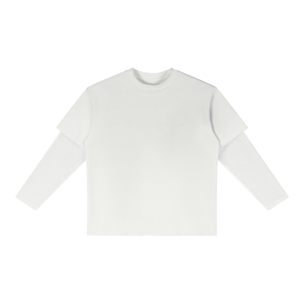 MIROLYUB Fadeline layered long-sleeve tee in White, front view.