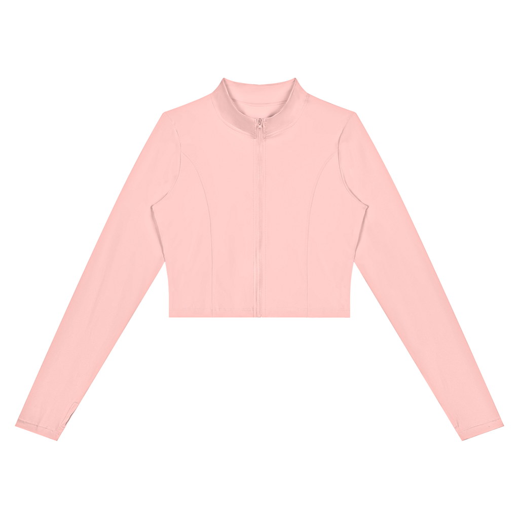 MIROLYUB Women’s Crop Yoga Sports Jacket — Pink, front view