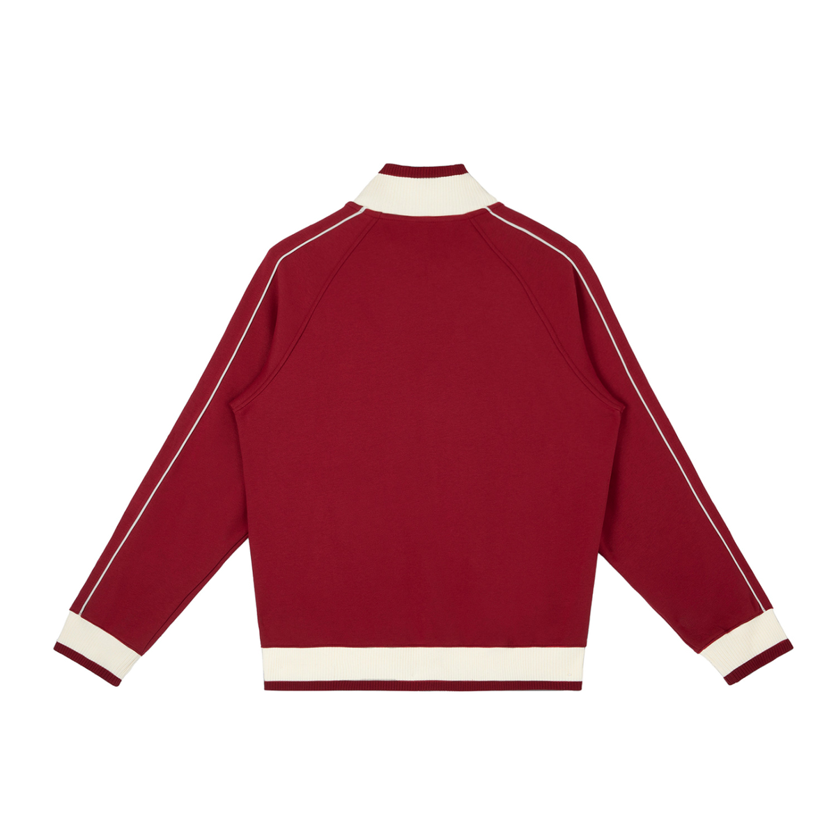 MIROLYUB Switchback raglan track jacket in Red, back view.