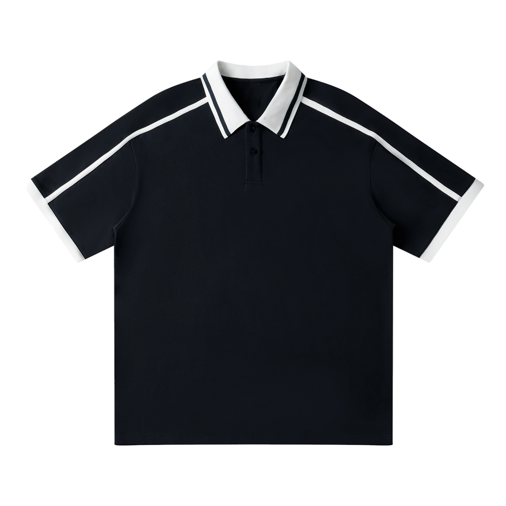 Traction contrast-piping polo in Black, front view
