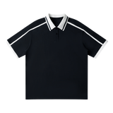 Traction contrast-piping polo in Black, front view