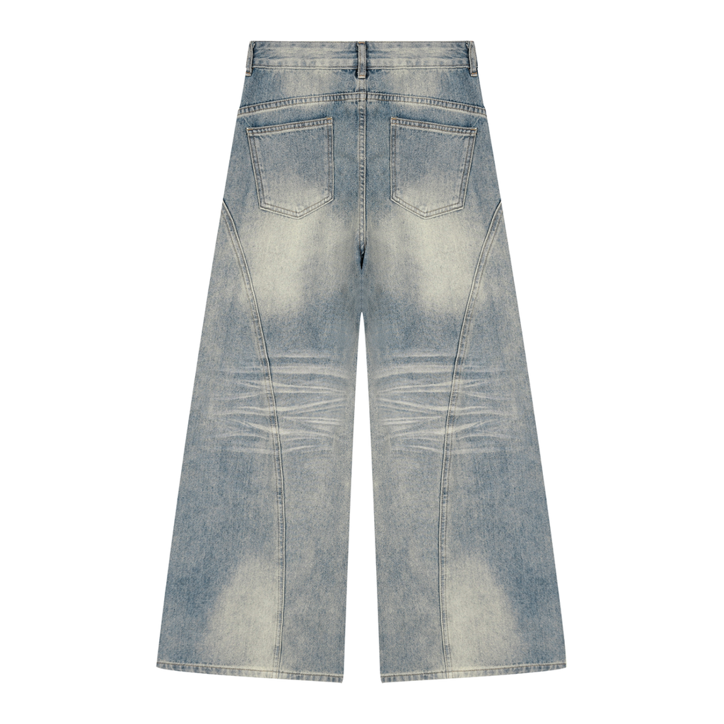 MIROLYUB Women’s Vintage Wash Wide Leg Denim Jeans — Jeans Blue, back view