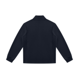 MIROLYUB Tangent stand-collar track jacket in Navy Blue, back view.