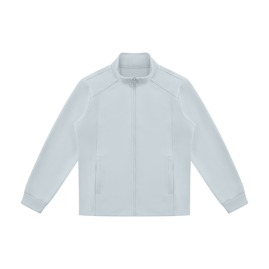 MIROLYUB Tangent stand-collar track jacket in Light Blue, front view.