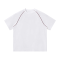 MIROLYUB Offbeat Contrast-Stitch Raglan Tee in White, front view.