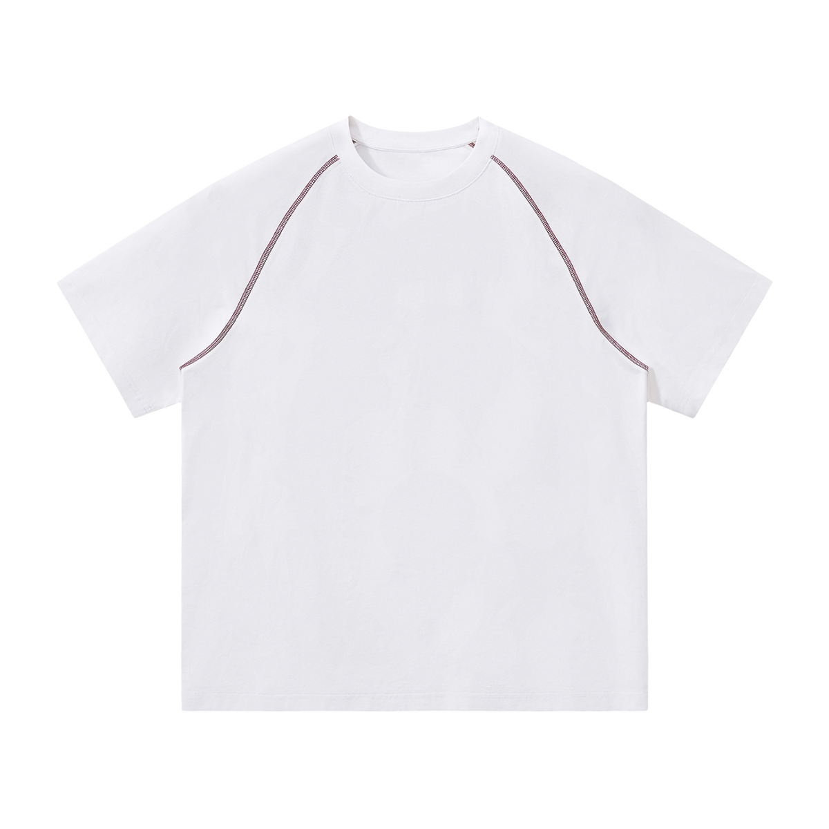 MIROLYUB Offbeat Contrast-Stitch Raglan Tee in White, front view.