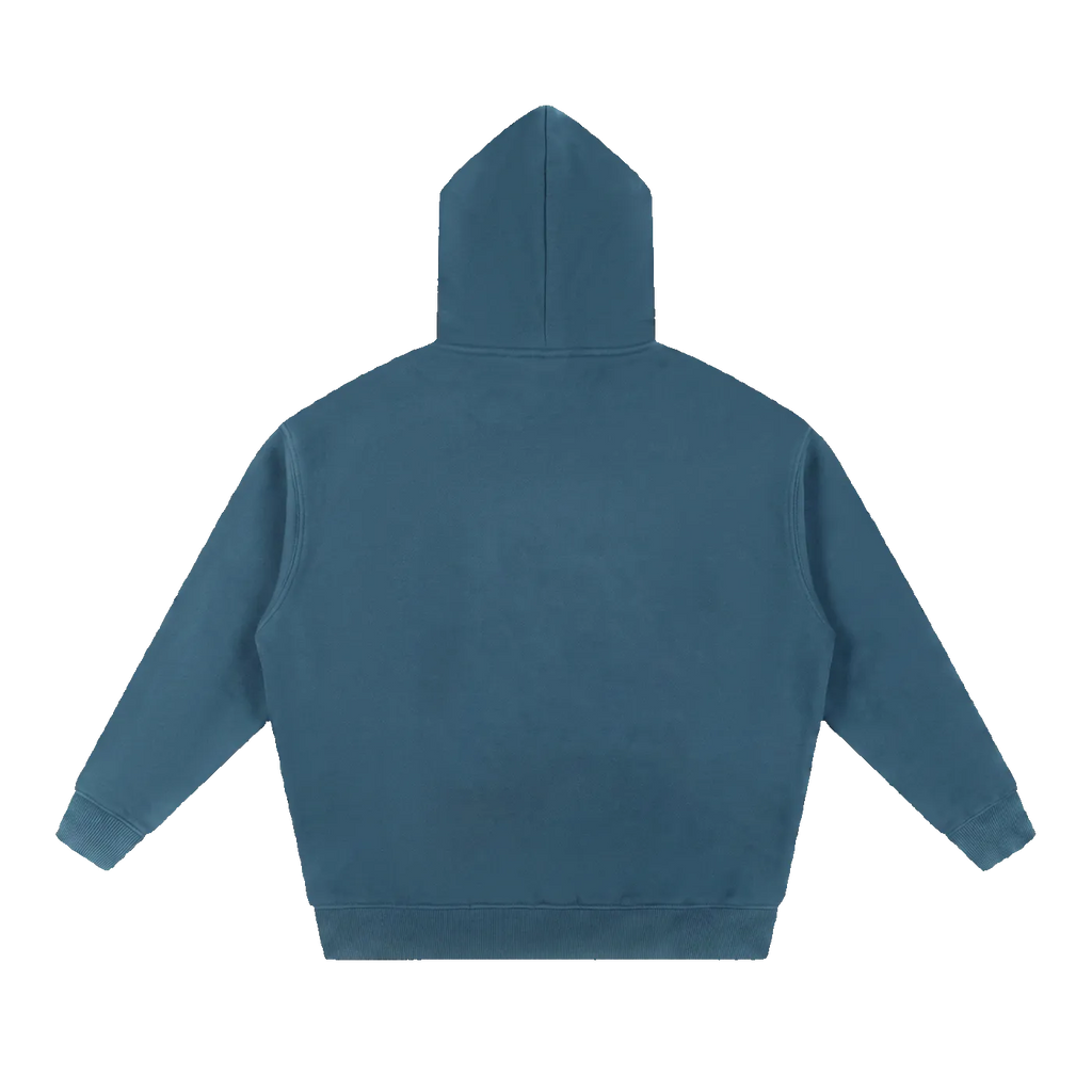 MIROLYUB Loft Boxy Fleece Hoodie in Haze, back view.