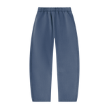 MIROLYUB arc vintage-wash barrel fleece pants in Washed Blue, back view