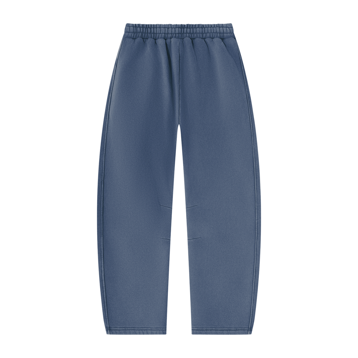 MIROLYUB arc vintage-wash barrel fleece pants in Washed Blue, back view