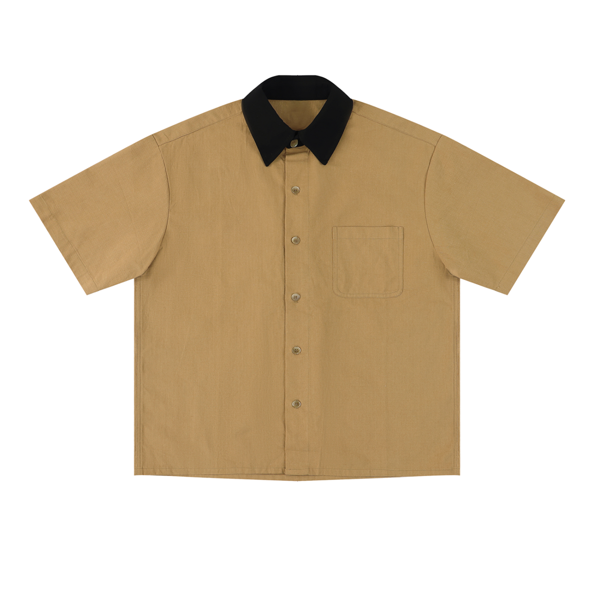 Crossfade cotton short-sleeve contrast-collar shirt in Brown, front view