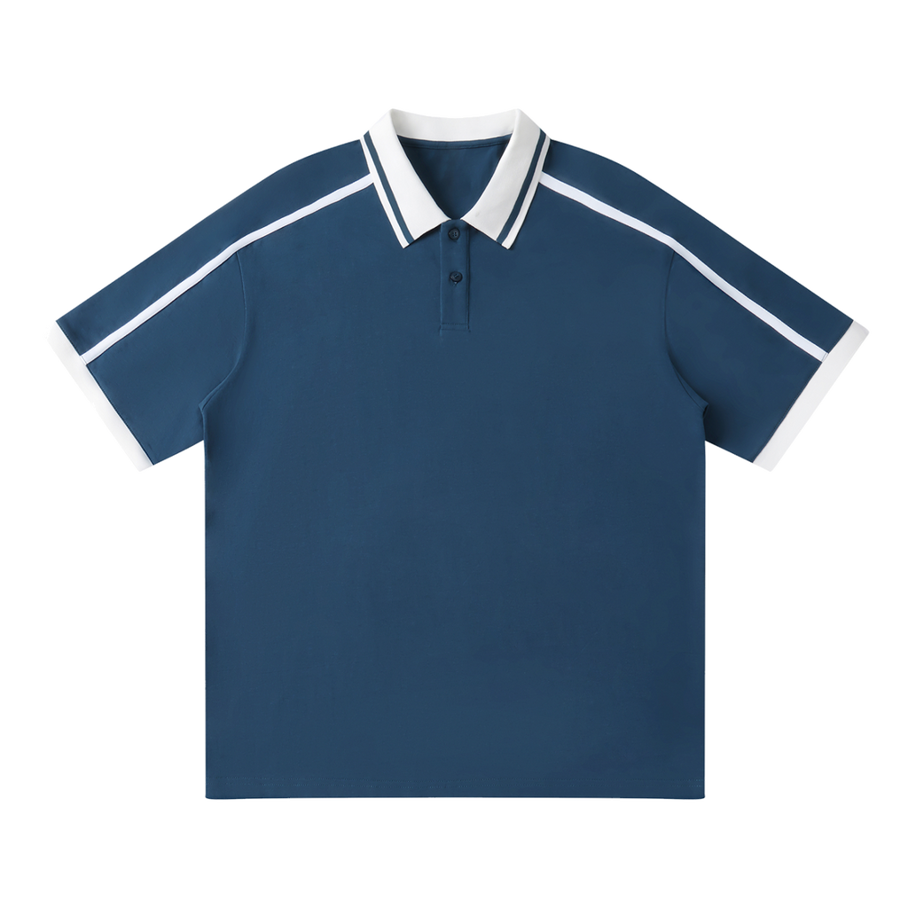 MIROLYUB Traction contrast-piping polo in Navy Blue — front view