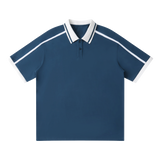 MIROLYUB Traction contrast-piping polo in Navy Blue — front view