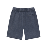 MIROLYUB Unisex Mineral Wash Raw Edge Shorts — Navy Blue, back view
