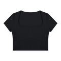 MIROLYUB Seamline topstitch cropped tee in Black, front view.