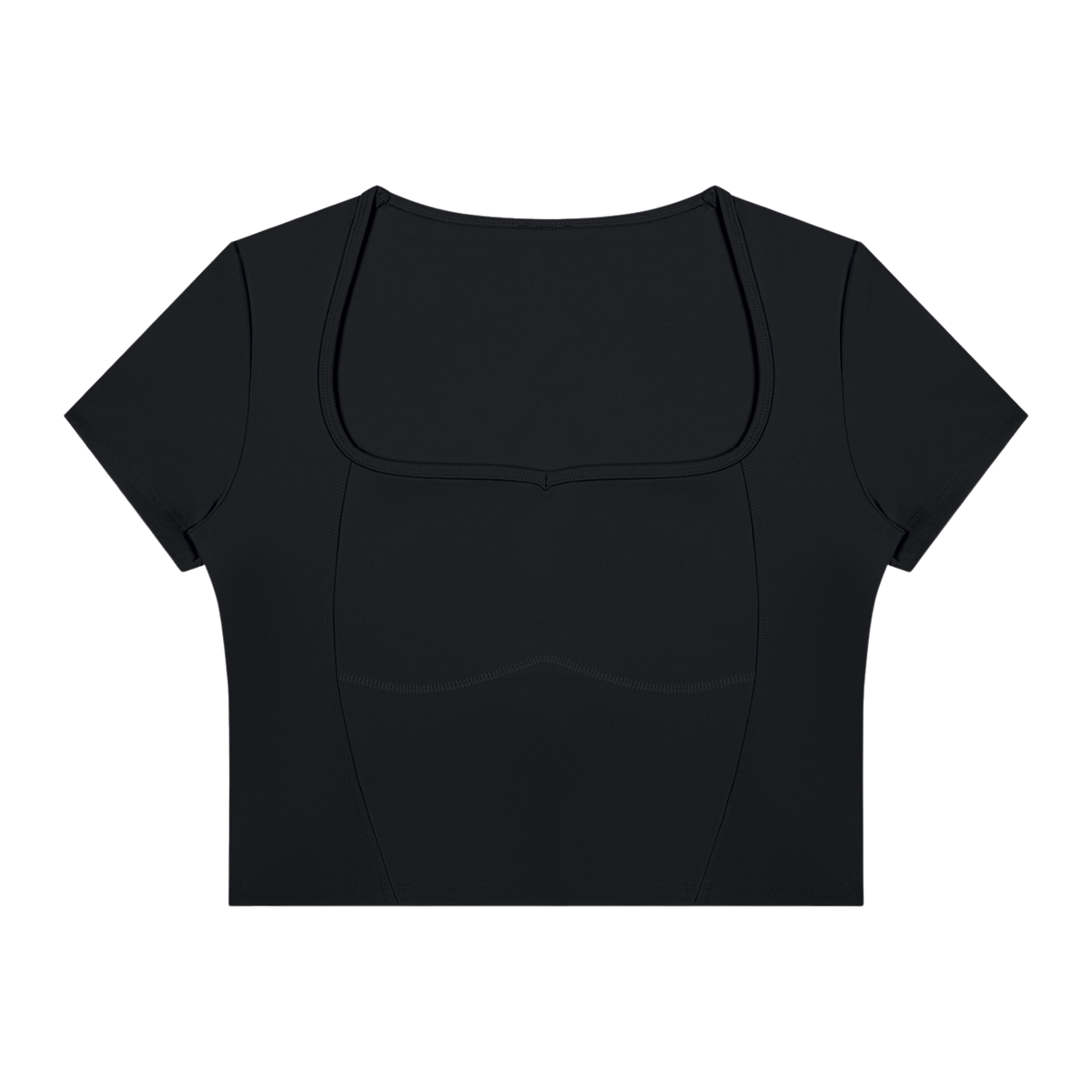 MIROLYUB Seamline topstitch cropped tee in Black, front view.