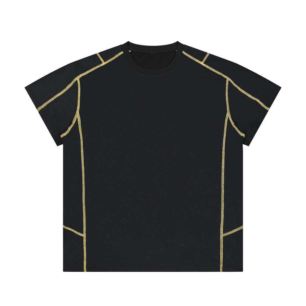 MIROLYUB Unisex Contrast Stitch  Regular Fit T-Shirt — Black, front view