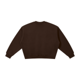 MIROLYUB Meridian boxy fleece crewneck in Coffee, back view.