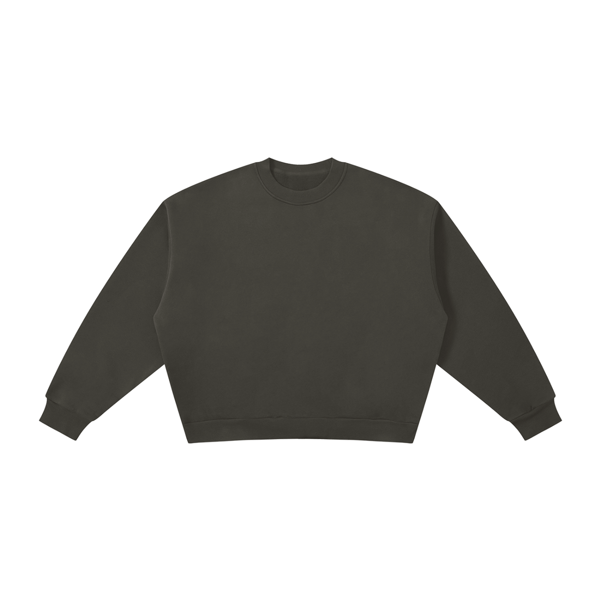 MIROLYUB Meridian boxy fleece crewneck in Dark Gray, front view.