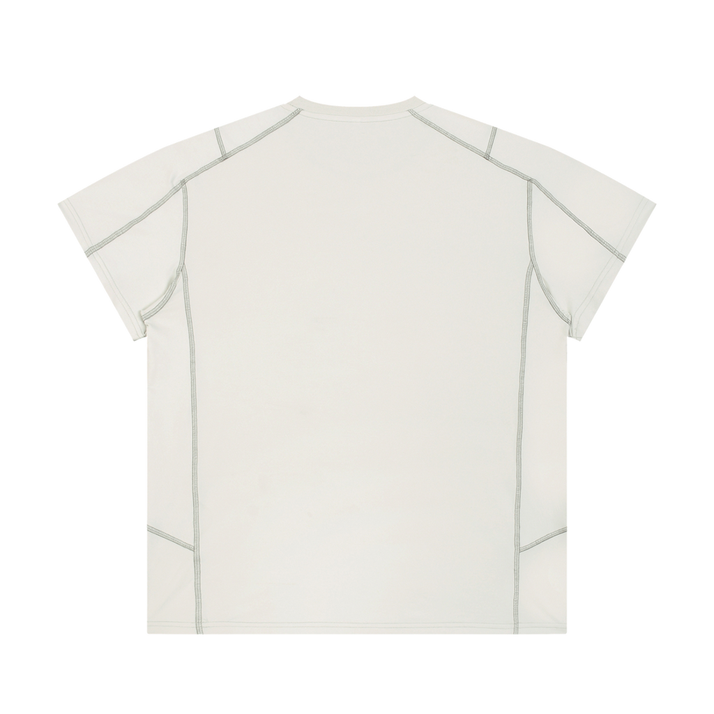 MIROLYUB Unisex Contrast Stitch  Regular Fit T-Shirt — Beige, back view