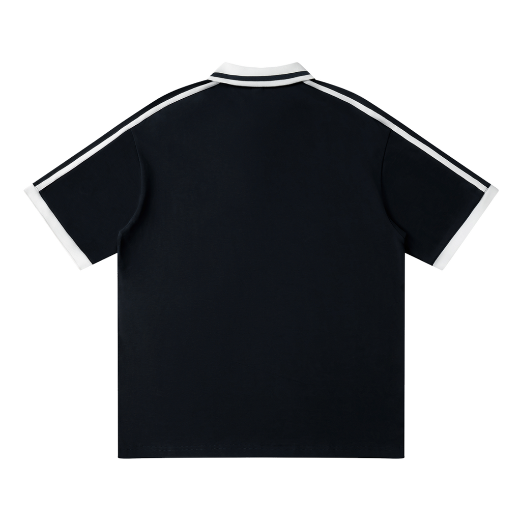 Traction contrast-piping polo in Black, back view