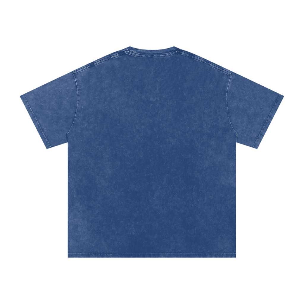 MIROLYUB Afterglow Snow-Wash Oversized Tee in Dark Blue, back view.