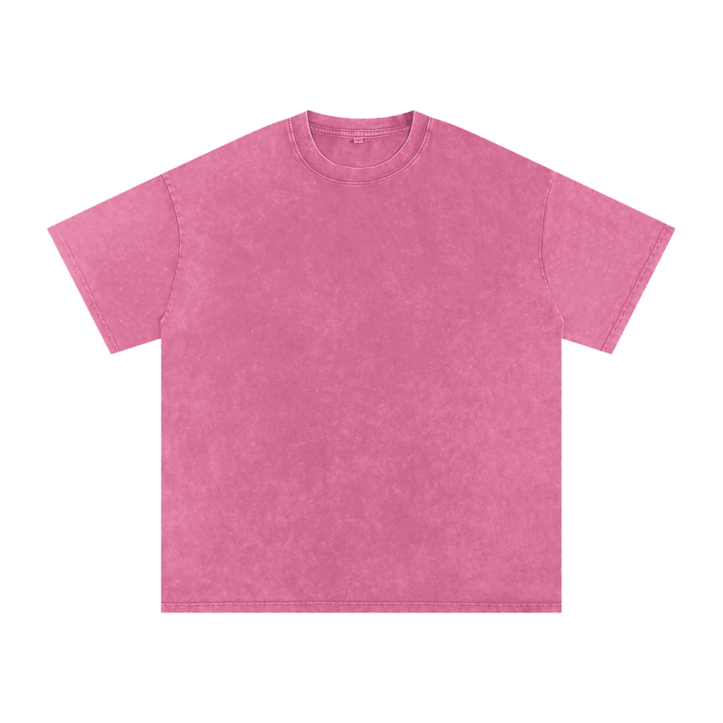 MIROLYUB Afterglow Snow-Wash Oversized Tee in Rose Red, front view.