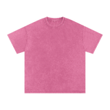 MIROLYUB Afterglow Snow-Wash Oversized Tee in Rose Red, front view.