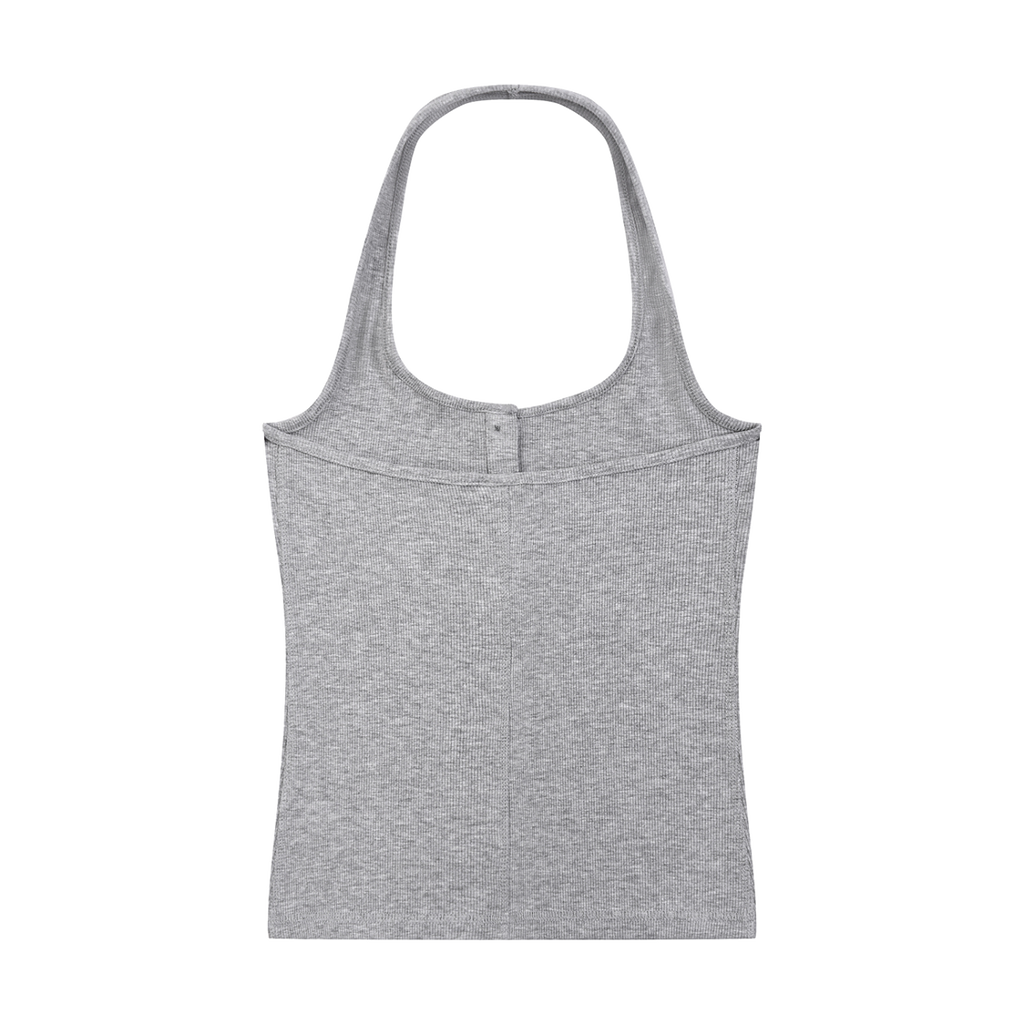 MIROLYUB Notch ribbed Henley tank in Flower Gray, back view