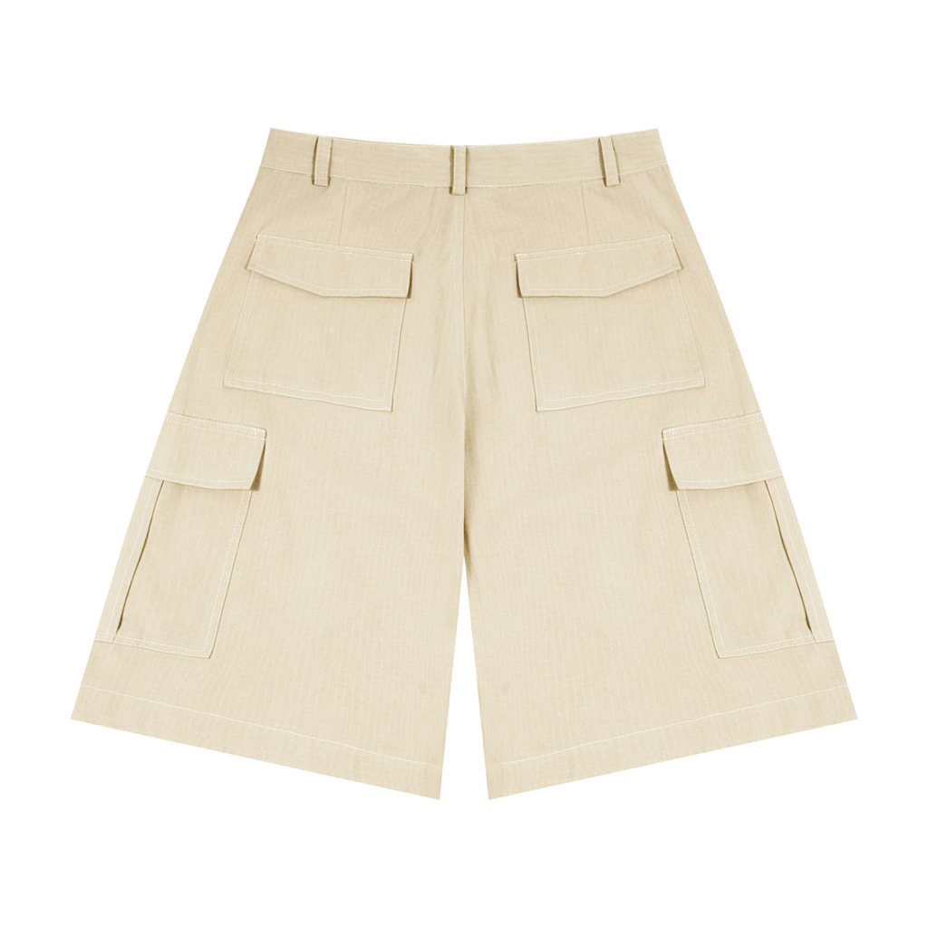MIROLYUB Outpost woven cargo shorts in Apricot, back view.