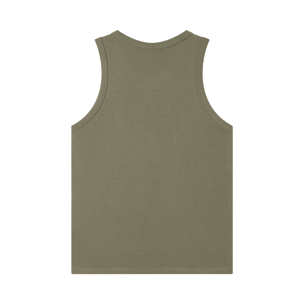 MIROLYUB Tension heavyweight ribbed tank in Army Green, back view.