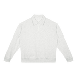 MIROLYUB Aperture boxy quarter-zip sweatshirt in White Gray, front view.